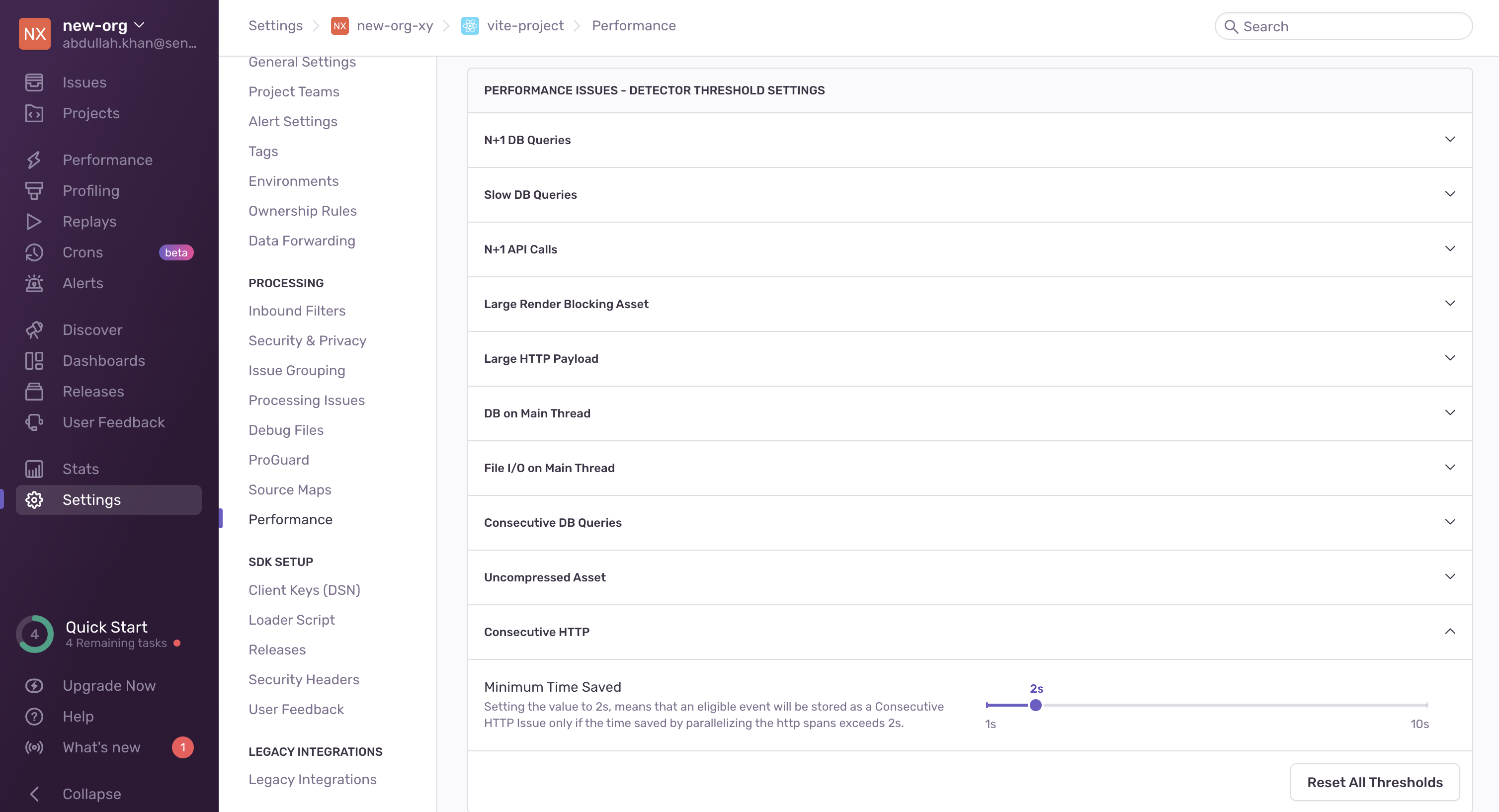 Consecutive HTTP detector threshold settings